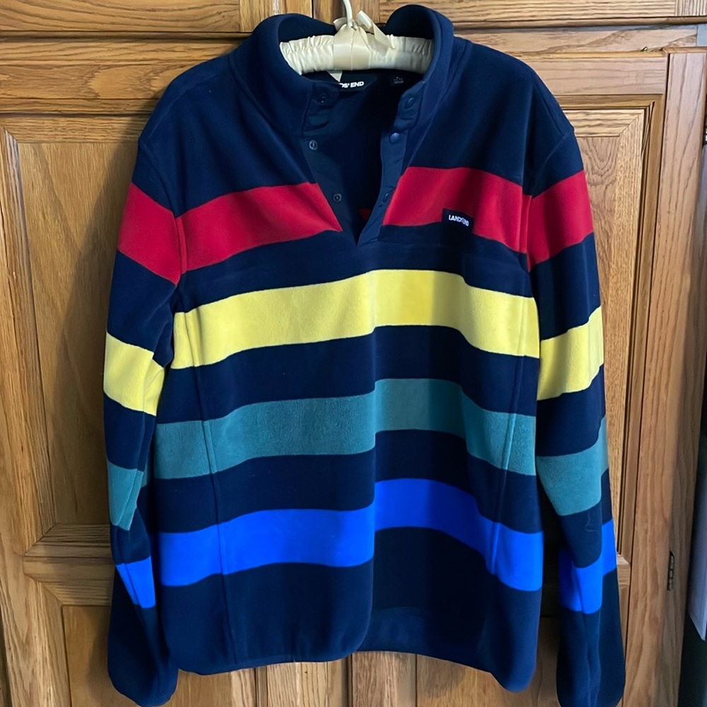 Lands’ End Men’s striped fleece pullover size Large